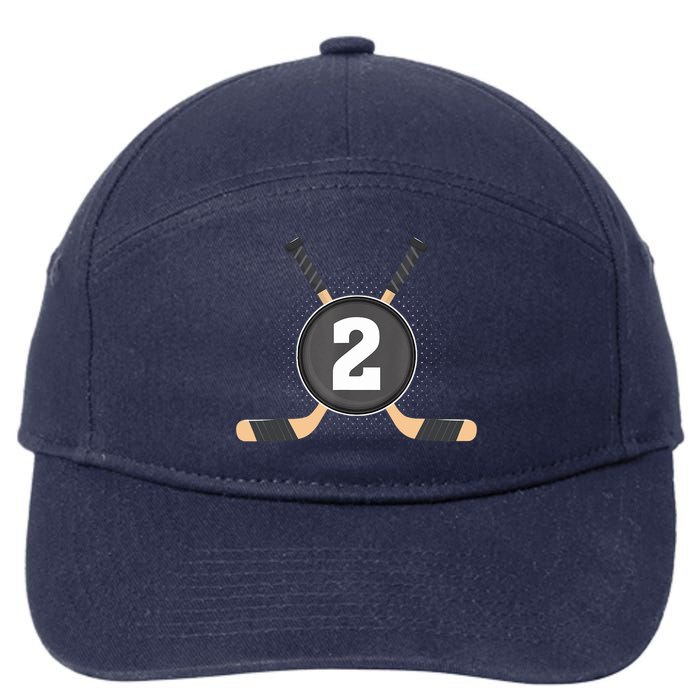 2nd Birthday Ice Hockey 2 Years Old Themed Birthday Party 7-Panel Snapback Hat