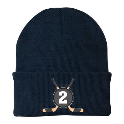 2nd Birthday Ice Hockey 2 Years Old Themed Birthday Party Knit Cap Winter Beanie