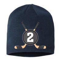 2nd Birthday Ice Hockey 2 Years Old Themed Birthday Party Sustainable Beanie