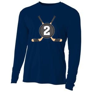 2nd Birthday Ice Hockey 2 Years Old Themed Birthday Party Cooling Performance Long Sleeve Crew