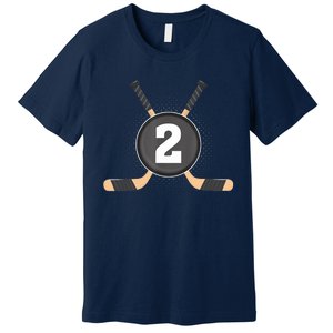 2nd Birthday Ice Hockey 2 Years Old Themed Birthday Party Premium T-Shirt