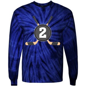 2nd Birthday Ice Hockey 2 Years Old Themed Birthday Party Tie-Dye Long Sleeve Shirt