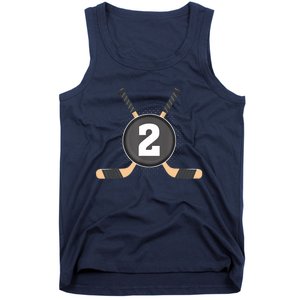 2nd Birthday Ice Hockey 2 Years Old Themed Birthday Party Tank Top