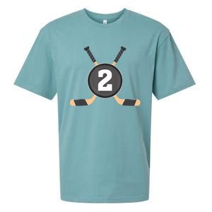 2nd Birthday Ice Hockey 2 Years Old Themed Birthday Party Sueded Cloud Jersey T-Shirt