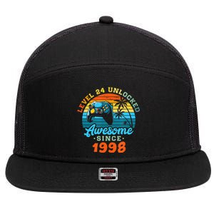 24Th Birthday Level 24 Man 1998 Gaming 7 Panel Mesh Trucker Snapback Hat