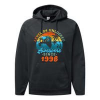 24Th Birthday Level 24 Man 1998 Gaming Performance Fleece Hoodie