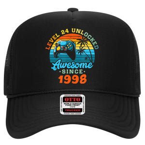 24Th Birthday Level 24 Man 1998 Gaming High Crown Mesh Back Trucker Hat