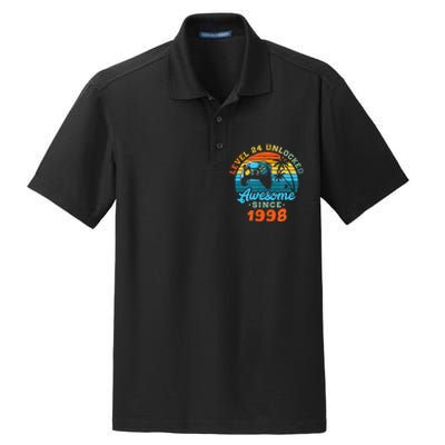 24Th Birthday Level 24 Man 1998 Gaming Dry Zone Grid Polo