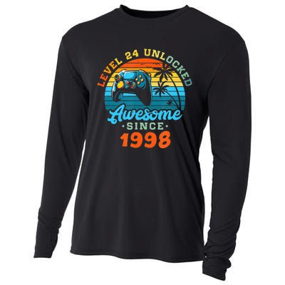 24Th Birthday Level 24 Man 1998 Gaming Cooling Performance Long Sleeve Crew