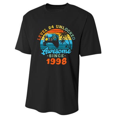 24Th Birthday Level 24 Man 1998 Gaming Performance Sprint T-Shirt