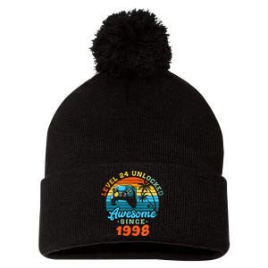 24Th Birthday Level 24 Man 1998 Gaming Pom Pom 12in Knit Beanie