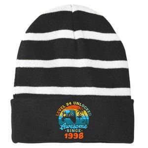 24Th Birthday Level 24 Man 1998 Gaming Striped Beanie with Solid Band