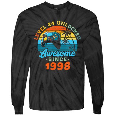 24Th Birthday Level 24 Man 1998 Gaming Tie-Dye Long Sleeve Shirt