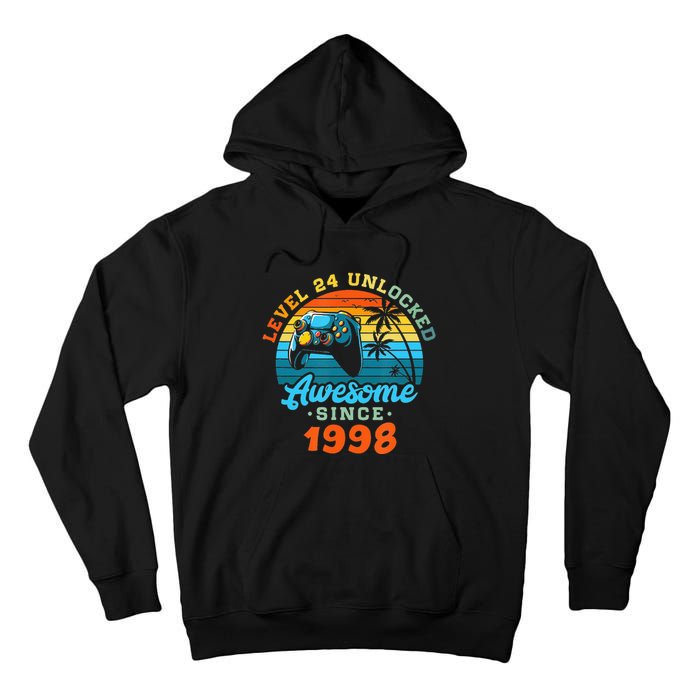 24Th Birthday Level 24 Man 1998 Gaming Tall Hoodie