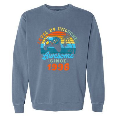 24Th Birthday Level 24 Man 1998 Gaming Garment-Dyed Sweatshirt