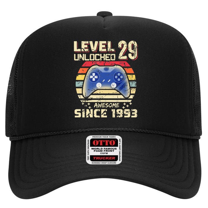 29Th Birthday Level 29 Unlocked High Crown Mesh Back Trucker Hat