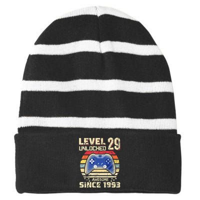 29Th Birthday Level 29 Unlocked Striped Beanie with Solid Band