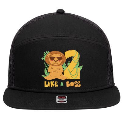 2nd Birthday Like A Boss Lion Cute Gift 7 Panel Mesh Trucker Snapback Hat