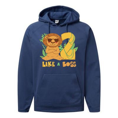 2nd Birthday Like A Boss Lion Cute Gift Performance Fleece Hoodie