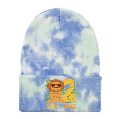 2nd Birthday Like A Boss Lion Cute Gift Tie Dye 12in Knit Beanie