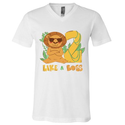 2nd Birthday Like A Boss Lion Cute Gift V-Neck T-Shirt