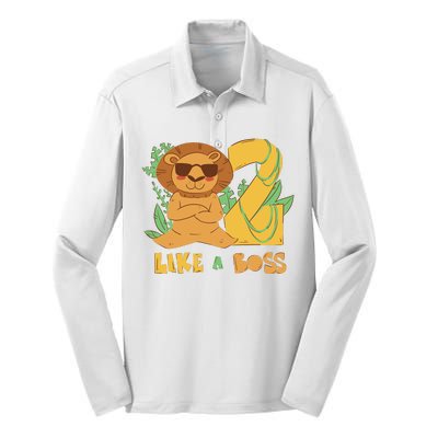 2nd Birthday Like A Boss Lion Cute Gift Silk Touch Performance Long Sleeve Polo