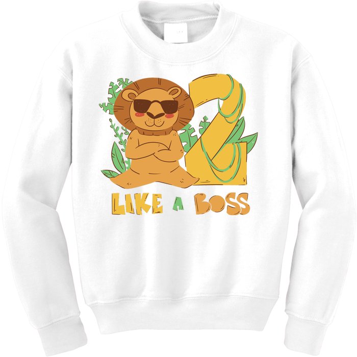 2nd Birthday Like A Boss Lion Cute Gift Kids Sweatshirt