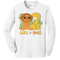 2nd Birthday Like A Boss Lion Cute Gift Kids Long Sleeve Shirt