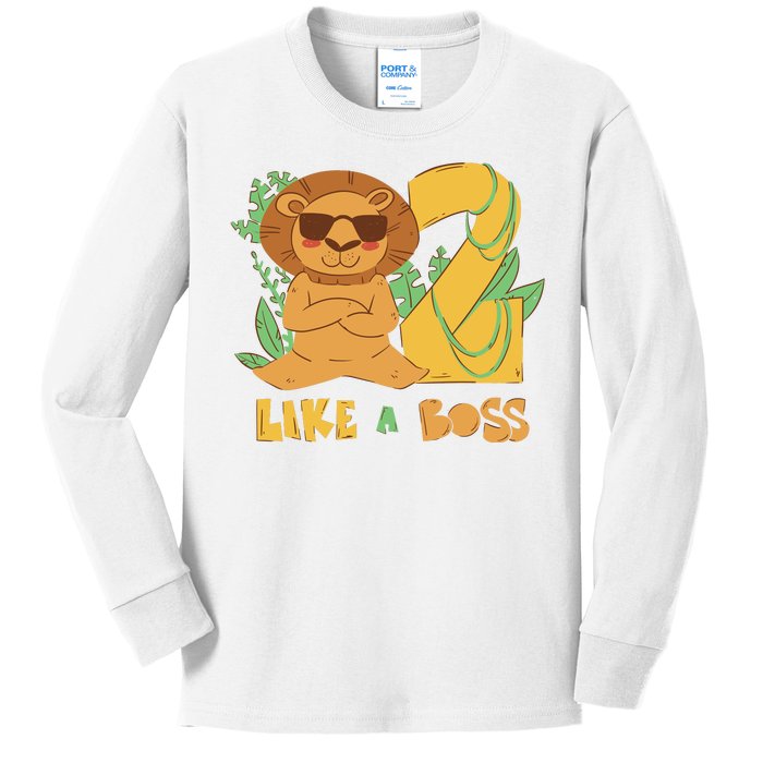 2nd Birthday Like A Boss Lion Cute Gift Kids Long Sleeve Shirt