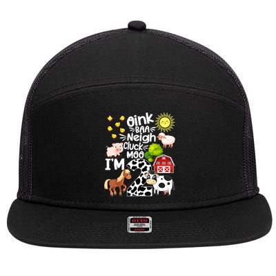 2nd Birthday Oink Baa Neigh Cluck Moo I'm 2 Farm Birthday 7 Panel Mesh Trucker Snapback Hat