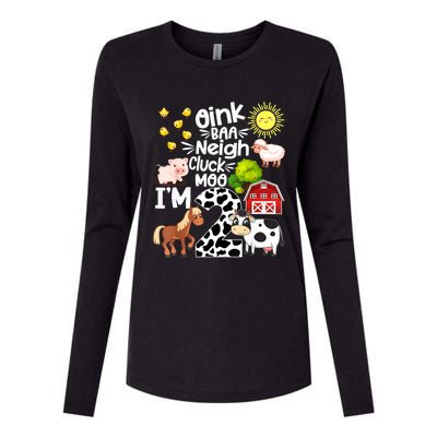 2nd Birthday Oink Baa Neigh Cluck Moo I'm 2 Farm Birthday Womens Cotton Relaxed Long Sleeve T-Shirt