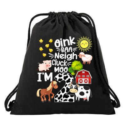 2nd Birthday Oink Baa Neigh Cluck Moo I'm 2 Farm Birthday Drawstring Bag