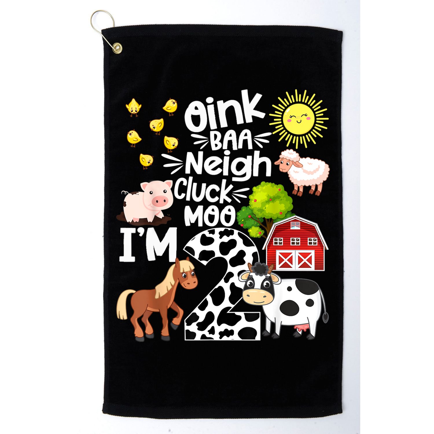 2nd Birthday Oink Baa Neigh Cluck Moo I'm 2 Farm Birthday Golf Towel