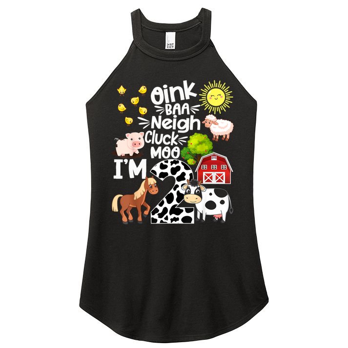 2nd Birthday Oink Baa Neigh Cluck Moo I'm 2 Farm Birthday Women's Perfect Tri Rocker Tank