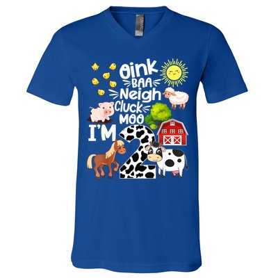 2nd Birthday Oink Baa Neigh Cluck Moo I'm 2 Farm Birthday V-Neck T-Shirt