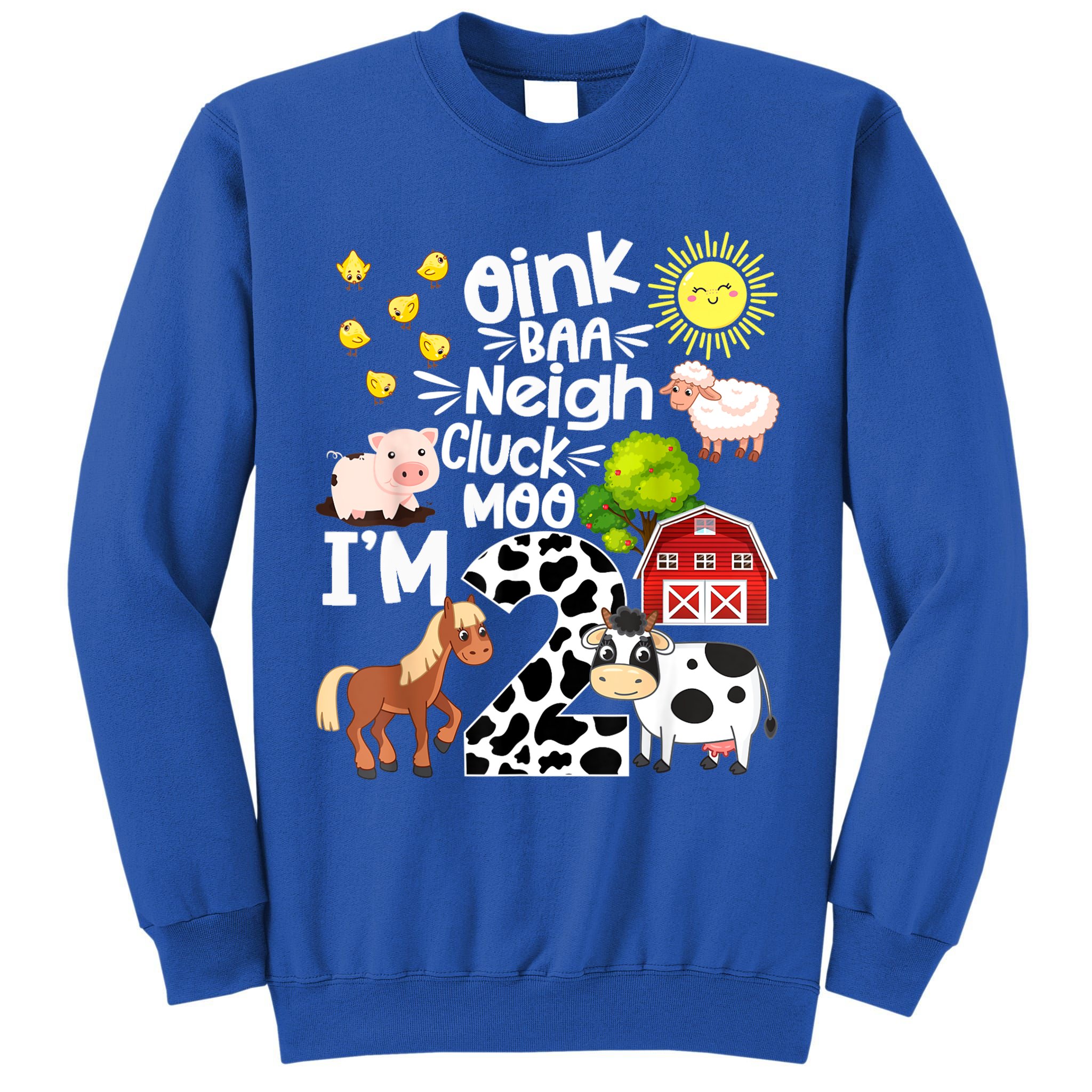 2nd Birthday Oink Baa Neigh Cluck Moo I'm 2 Farm Birthday Tall Sweatshirt