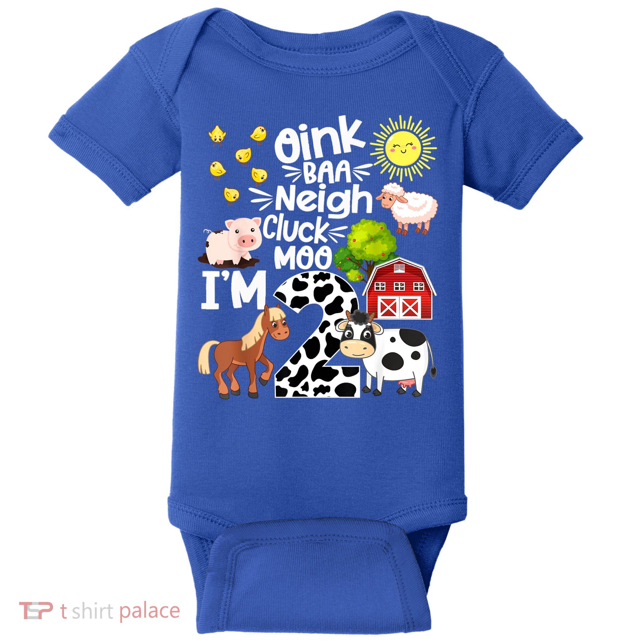 2nd Birthday Oink Baa Neigh Cluck Moo I'm 2 Farm Birthday Baby Bodysuit