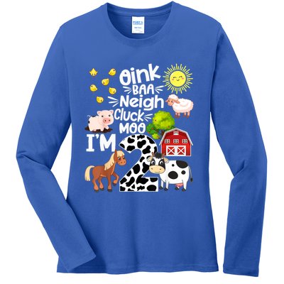 2nd Birthday Oink Baa Neigh Cluck Moo I'm 2 Farm Birthday Ladies Long Sleeve Shirt