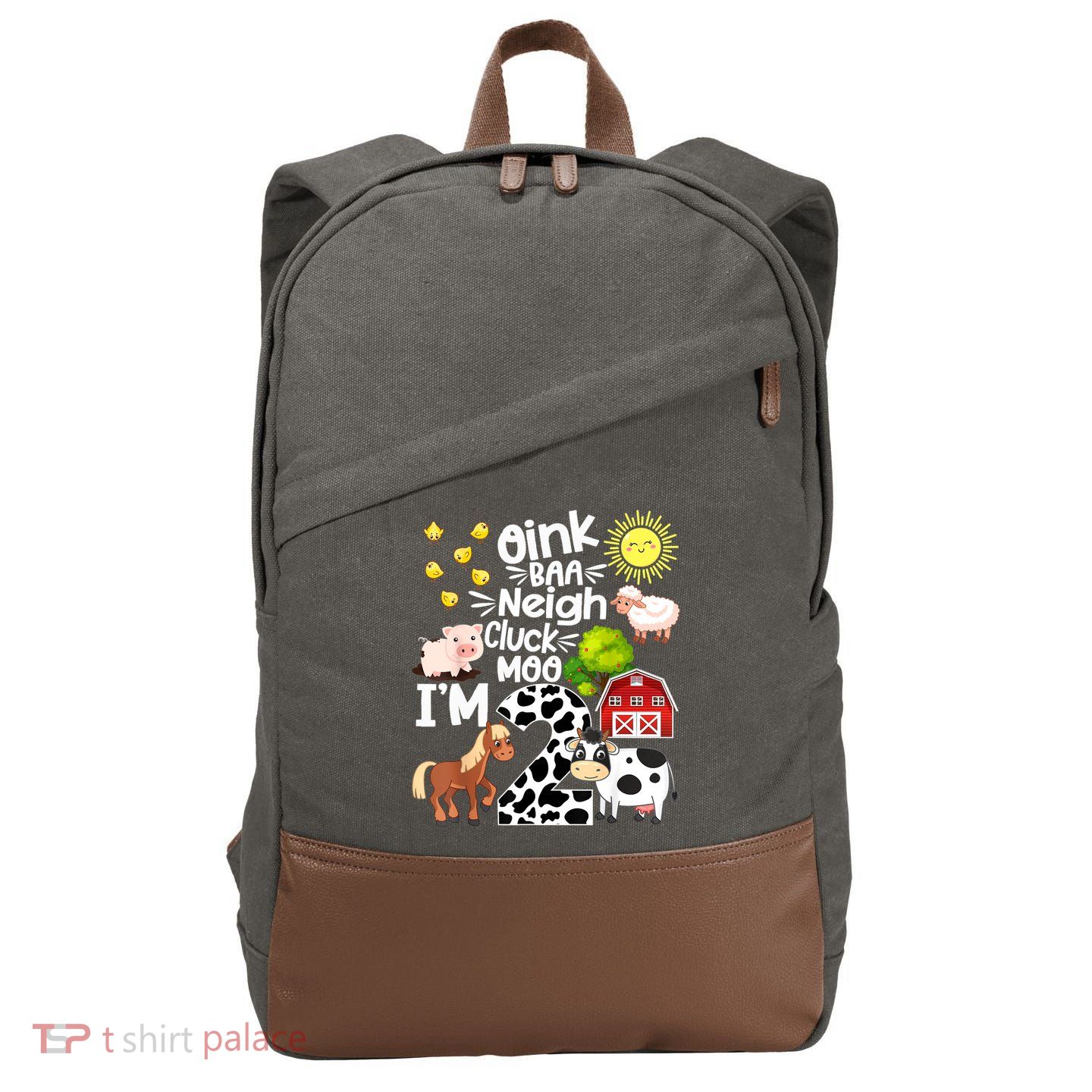 2nd Birthday Oink Baa Neigh Cluck Moo I'm 2 Farm Birthday Cotton Canvas Backpack