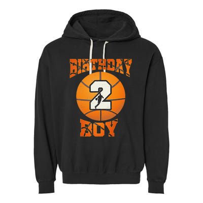 2nd Birthday Outfit Boy Basketball Second 2 Year Old Funny Garment-Dyed Fleece Hoodie