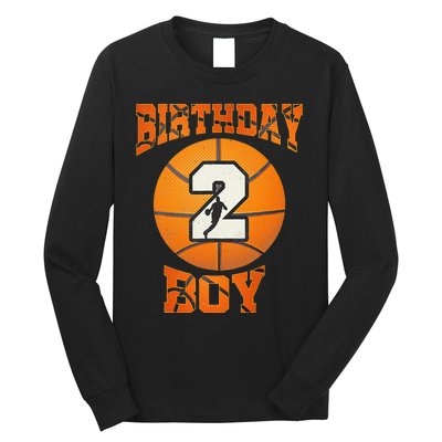 2nd Birthday Outfit Boy Basketball Second 2 Year Old Funny Long Sleeve Shirt