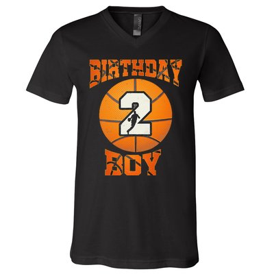 2nd Birthday Outfit Boy Basketball Second 2 Year Old Funny V-Neck T-Shirt