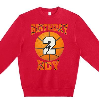 2nd Birthday Outfit Boy Basketball Second 2 Year Old Funny Premium Crewneck Sweatshirt