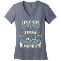 25th Birthday Present Gifts Vintage Legends Born In 1998 25 Year Old Women's V-Neck T-Shirt