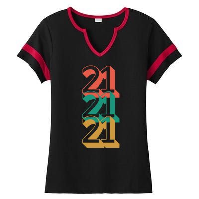 21st Birthday Retro Ladies Halftime Notch Neck Tee