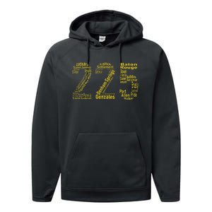 225 Baton Rouge Gonzales Denham Springs Area Code Performance Fleece Hoodie