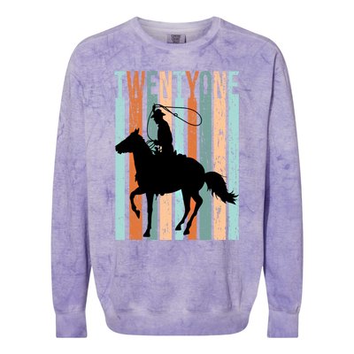 21st Birthday Retro Rodeo Horse Lovers Cow Rider Funny Gift Colorblast Crewneck Sweatshirt