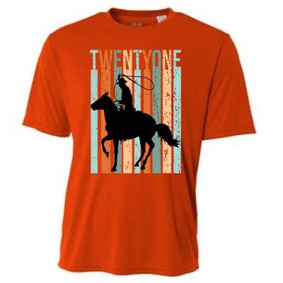 21st Birthday Retro Rodeo Horse Lovers Cow Rider Funny Gift Cooling Performance Crew T-Shirt