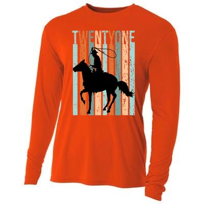 21st Birthday Retro Rodeo Horse Lovers Cow Rider Funny Gift Cooling Performance Long Sleeve Crew