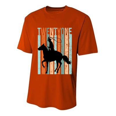 21st Birthday Retro Rodeo Horse Lovers Cow Rider Funny Gift Performance Sprint T-Shirt